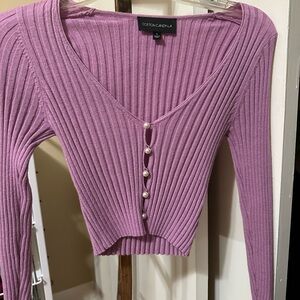 Cotton Candy Purple Ribbed Crop Blouse